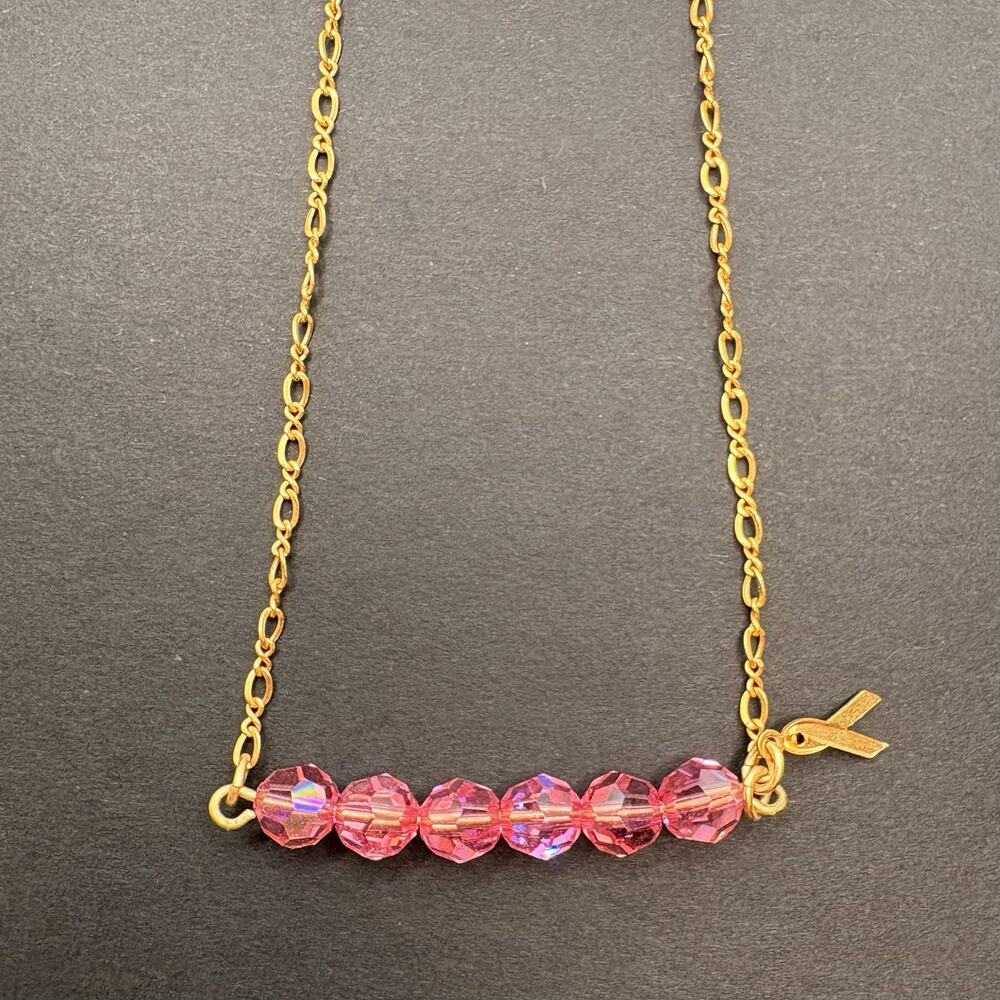 Luca + Danni Pink Crystals Breast Cancer Awareness Gold Tone‎ Chain Necklace 18"